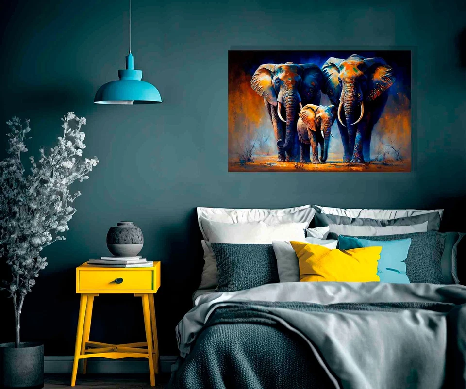Elephant Family Canvas Wall Art Abstract Prints Living Room Colourful Pictures - Image 4 of 4
