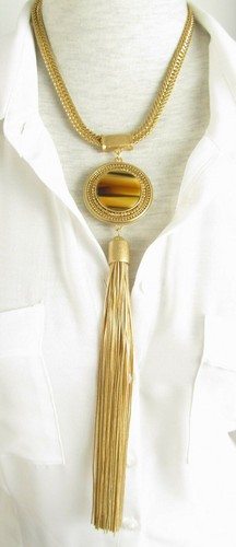 Vince Camuto braun Horn Kreis große Quaste goldfarben Y Halskette NEU 158 $ - Bild 1 von 9