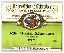 1970's-80's Hans Helmut Schreiber Weingut German Wine Label Original S43E