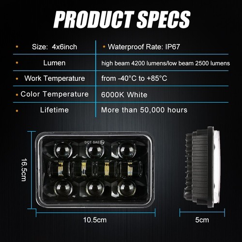 4x6" LED Headlight Hi/Lo Beam Turn Signal For Freightliner FLD120 FLD112 Classic - Picture 8 of 12