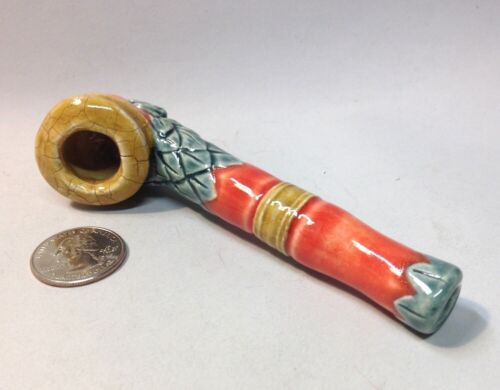 Woodland Style, Leaf Pattern Ceramic Smoking Pipe - Handmade Studio Pottery - Picture 9 of 9