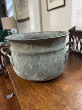 Antique Hand Hammered Copper or Bronze Pot/Cauldron w/Handles Rare Find Patina