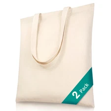 Phicorn Plain Canvas Tote Bags 15"x16" – 2-Pack Blank Soft Cotton Craft Totes...