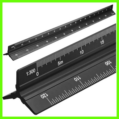 Metric Engineer Scale Ruler 12 Inch, Aluminum Laser-Etched Triangular Archite...