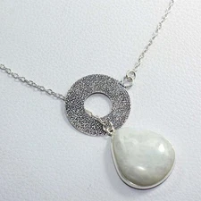 925 Silver Plated Drop Rainbow Moonstone Necklace Jewelry Size 20" GW