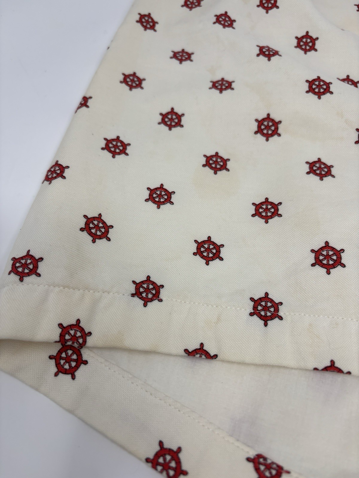 1950s Red Ivory Swim Trunks Bathing Suit Nautical Boat Wheel Cotton Shorts Med