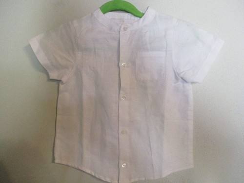 Jacadi Baby Boy Linen Blend S/S Button Up Shirt in White Size 18 mo