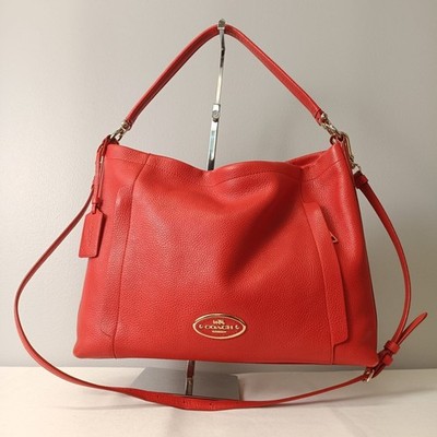 COACH Scout Hobo 2 Way Shoulder Bag Red Leather Women's Gold Hardware Authentic