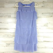 TALBOTS WOMEN`S SIZE 4 LIGHT BLUE LAYERED SLEEVELESS DRESS KNEE LENGTH *(FLAWS)*