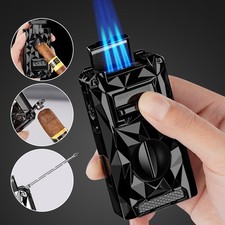 5 in1 Zigarre Jet Torch Feuerzeug V-Cutter Zigarrenschneider Ständer Halter Gift