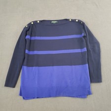 Lauren Ralph Lauren Sweater Womens Size Medium Navy Striped Cotton Blend