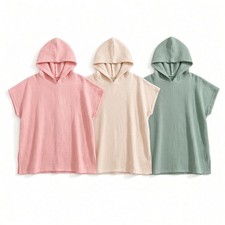 أطفال Muslin بغطاء رأس Beach منشفة Poncho 50x60 55x65 60x70 وردي Beige أخضر