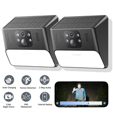 2 Pack Cinnado Solar Battery Powered Wireless Security Camera WiFi Outdoor Home
