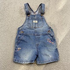 OshKosh B'gosh Overalls Girls 4T Blue Denim Floral Embroidered Vestbak Shorts