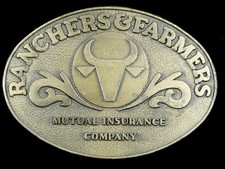 SF15117 VINTAGE 1970s RANCHERS FARMERS MUTUAL INSURANCE COMPANY BELT BUCKLE
