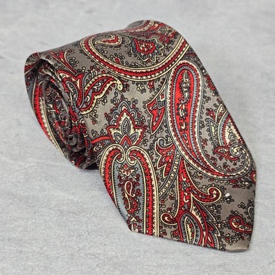 Bergamo Tie Mens Silk Gray Red Paisley Pattern Classic Business Formal