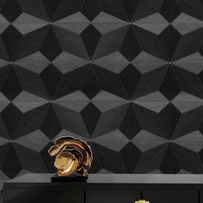 15.7in x 118in Black 3D Peel and Stick Wallpaper Modern Geometric Renter Friendl
