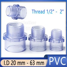 Clear PVC Male Threaded Adapter Socket Straight Connector Pipe Fitting 20mm-63mm