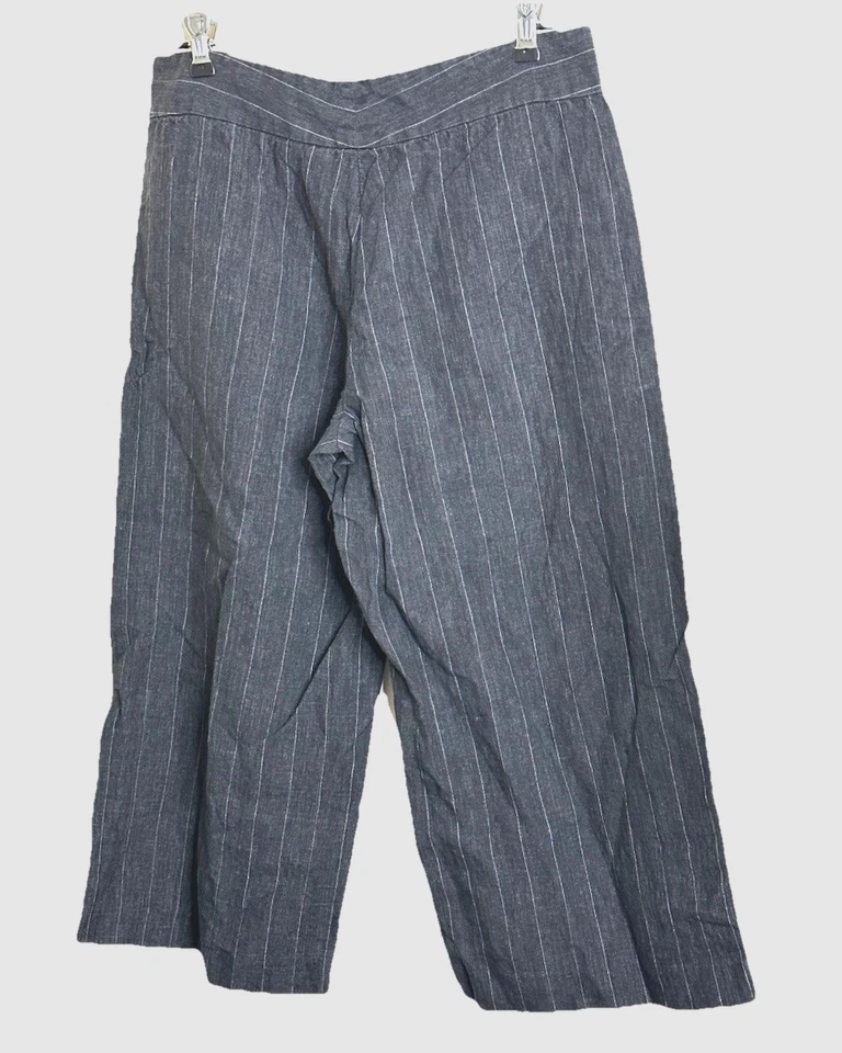 Isda & Co Women Wide Leg Pinstripe Gaucho Linen Pants Sz 8 Gray Office Travel - Image 2 of 4