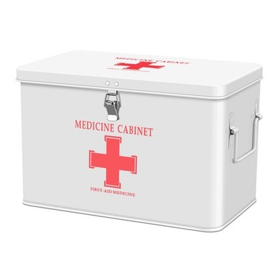 First Aid Box Organizer Empty with Lock - 13'' White Vintage Metal Medical Box