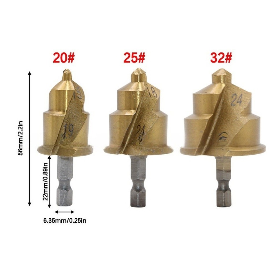 PPR Stepped Drill Bit Kit 3pc 20mm 25mm 32mm for Water Pipe Drilling ...