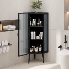 22.25'' Floor Coner Cabinet,Three Tiers With Tempered Glass Doors And Storage Sh