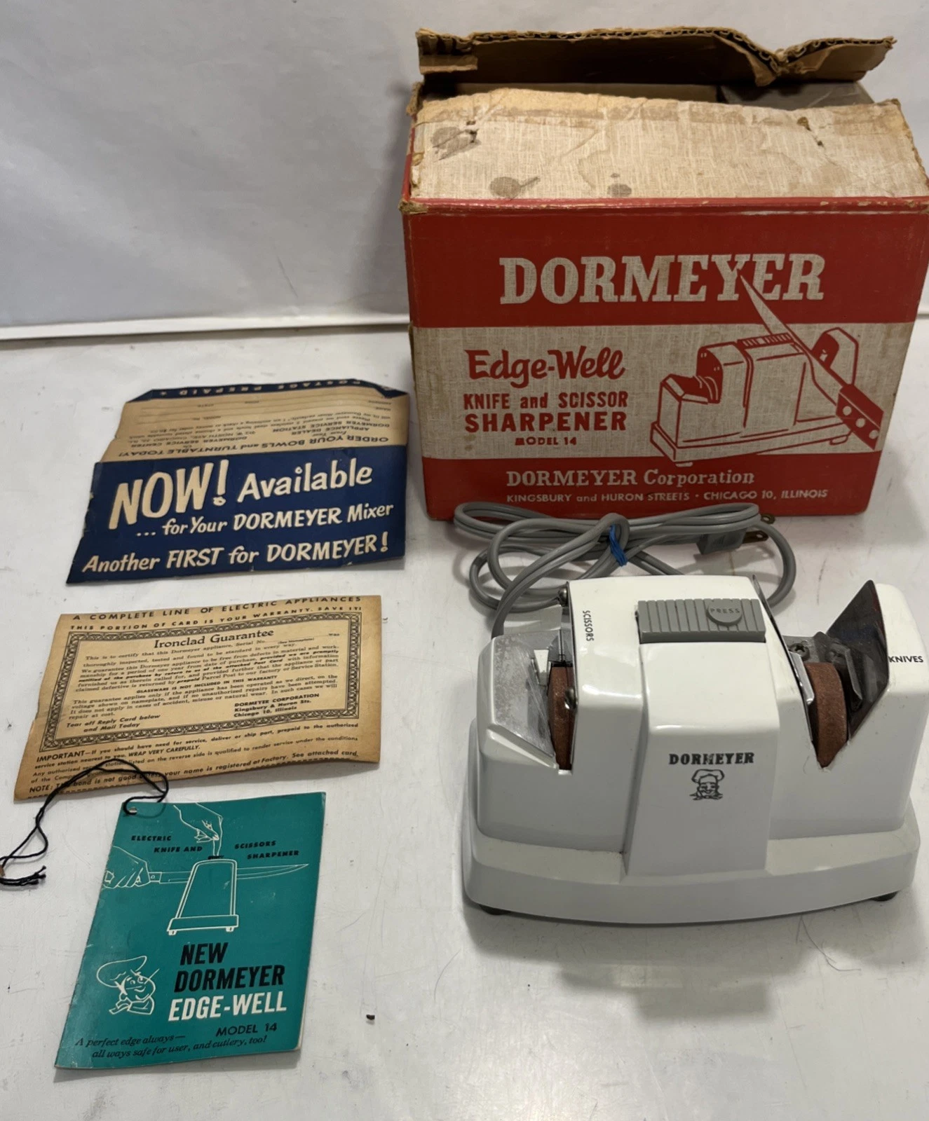 1950’s Dormeyer Edge-Well Model 14 Knife & Scissor Sharpener W/box & Inserts MCM