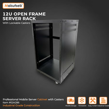 Space-Saving Mobile 12U Open Frame Server Rack with 4 Casters Adjustable Depth
