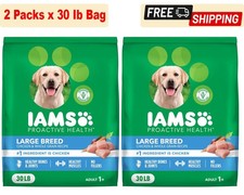 2 Packs, Iams Proactive Health Large Breed Adult Real Chicken Dry Dog Food 30lb 1.10 per pound
