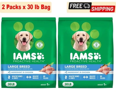 2 Packs, Iams Proactive Health Large Breed Adult Real Chicken Dry Dog Food 30lb