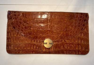 Genuine Cognac Alligator Skin Envelope Clutch Purse Needs Repair
