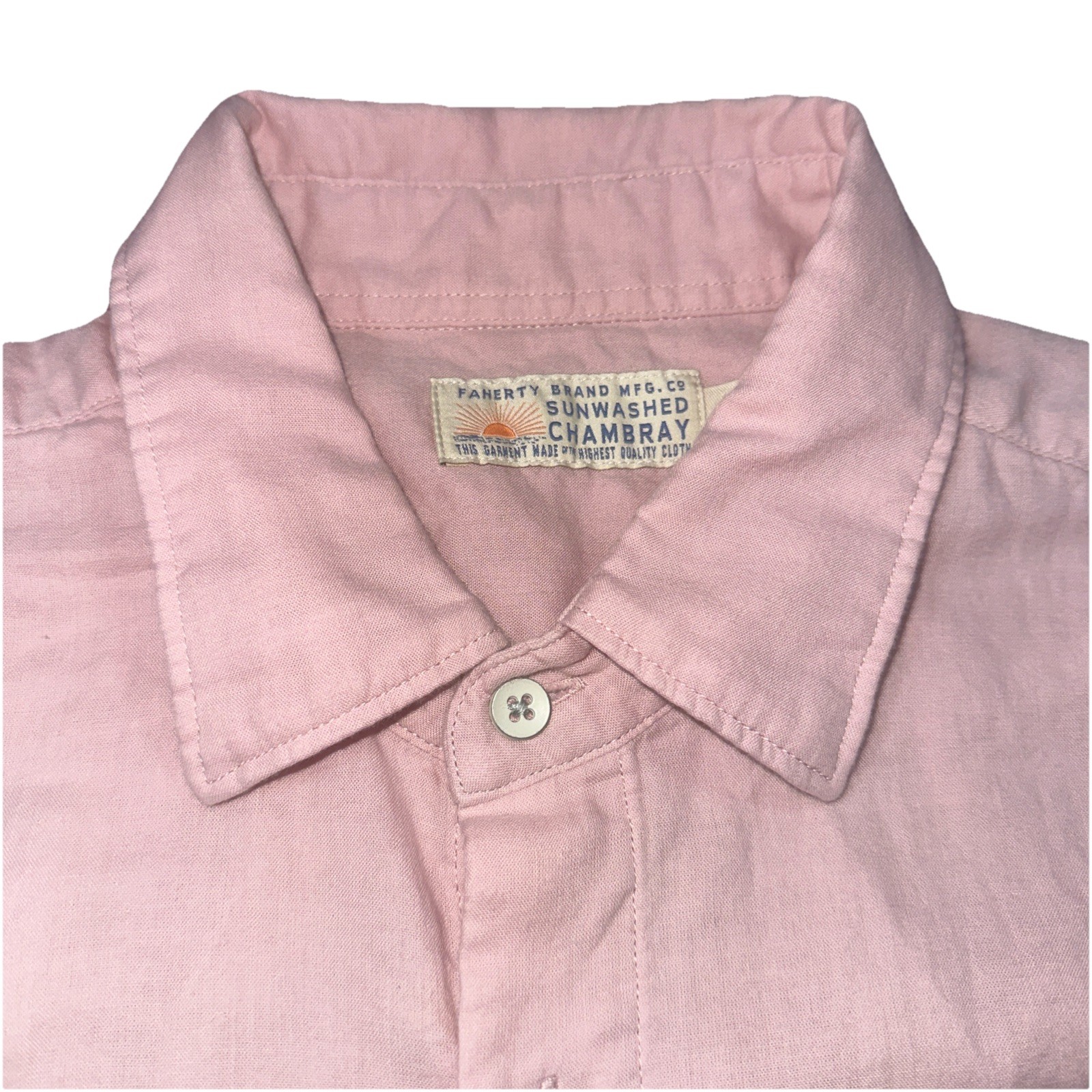 Faherty Sunwashed Chambray Button Front Shirt Pin… - image 3