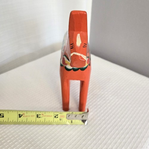 Vtg Dala Horse Till Olsson 7" Wood Sweden Bright Orange Scandinavian Folk Art - Picture 7 of 9