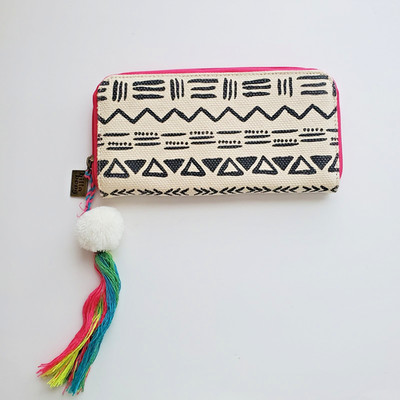Billabong 1973 Zip Around Wallet Multi-Card Colorful Tassel Pom Pom Tribal 