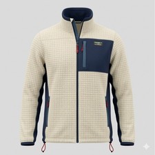 L.L. Bean Men's 508982 Zip Mountain Classic Fleece Blue Cream Jacket. Size XL
