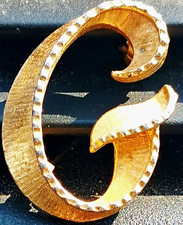 Gold Tone Letter G Initial Brooch Pin, Metal, No Stone, Letters Numbers Words