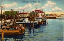 Linen FISHING BOATS ON SHORELINE Galilee - Narragansett Rhode Island RI BB8908