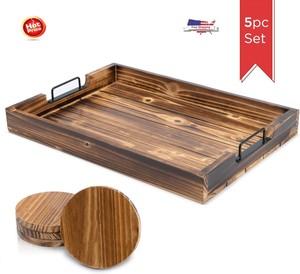 Rustico De Madera Oscura Incendiado Sofa Bandeja Granja Bandeja De Servir Rustico De Madera Con Modo Ebay