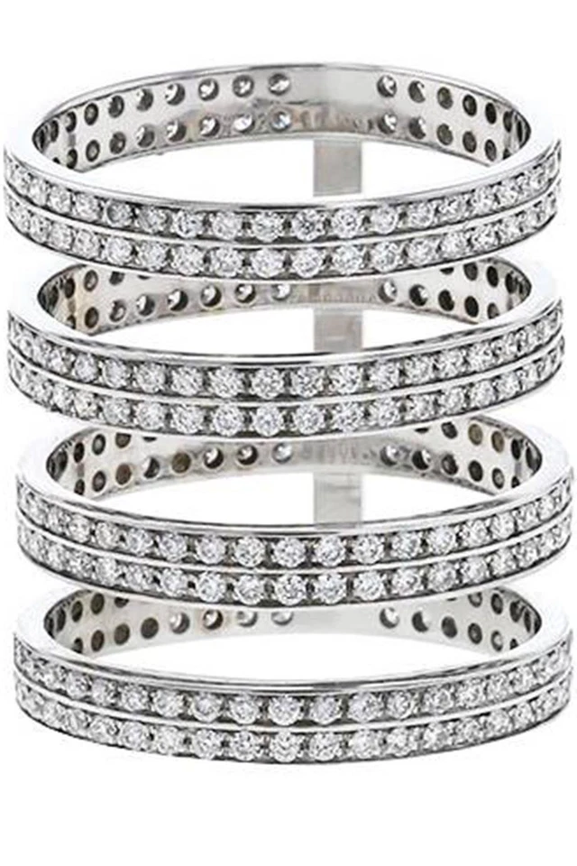 REPOSSI BERBERE 4 ROW 18K WHITE GOLD DIAMOND RING 16.6 MM