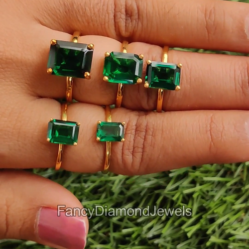 Green Emerald stone engagement ring Solitaire ring Simulant Solitaire Ring FD384 - Video 1 of 1