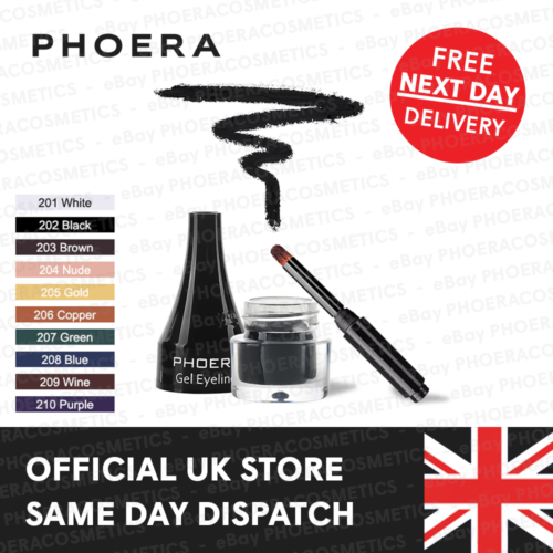 PHOERA BEST WATERPROOF GEL EYELINER LONG LASTING 24H SMUDGEPROOF MAKEUP 10 SHADE - Picture 1 of 23