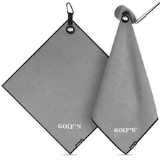 Golf'N Microfiber Towel - Magnetic Golf Towel Gray 18" x 18" Golf Accessories