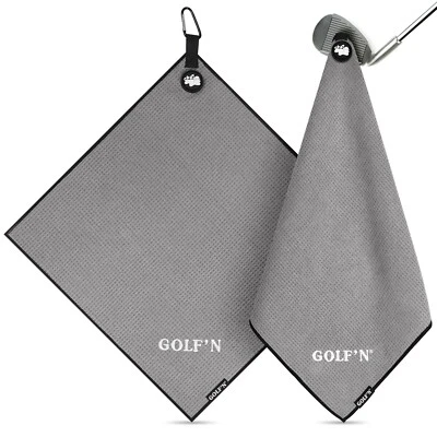 Golf'N Microfiber Towel - Magnetic Golf Towel Gray 18" x 18" Golf Accessories