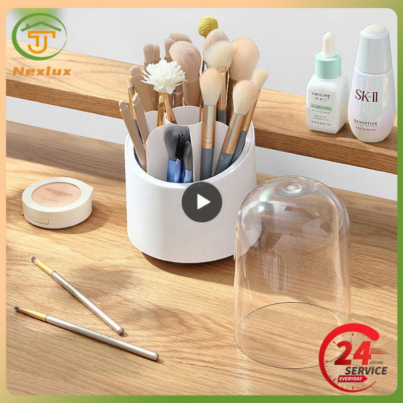 Luxury Rotating Makeup Brush Holder With Lid for Lipstick & Eyebrow Tools