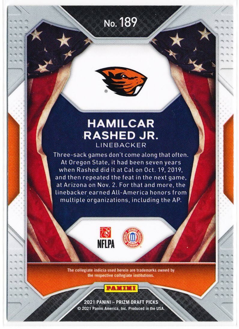 Hamilcar Rashed Logo 2021 Prizm Draft Picks Hamilcar Rashed Jr All-Americans #189 Oregon ...