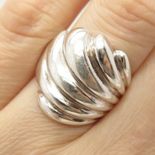 925 Sterling Silver Vintage Puffy Ribbed Ring Size 7