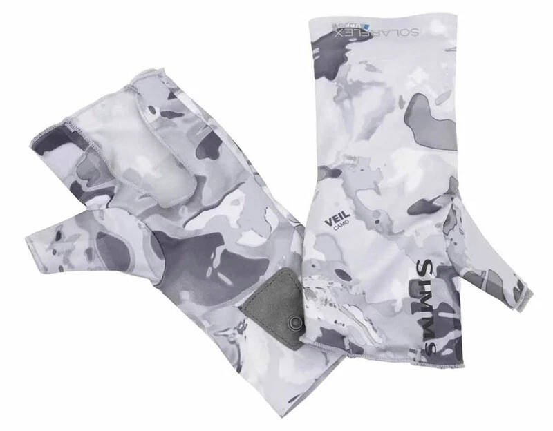 Simms Solarflex No Finger Sun Gloves - Cold Camo Grey / Blue UPF 50 Choose  Size