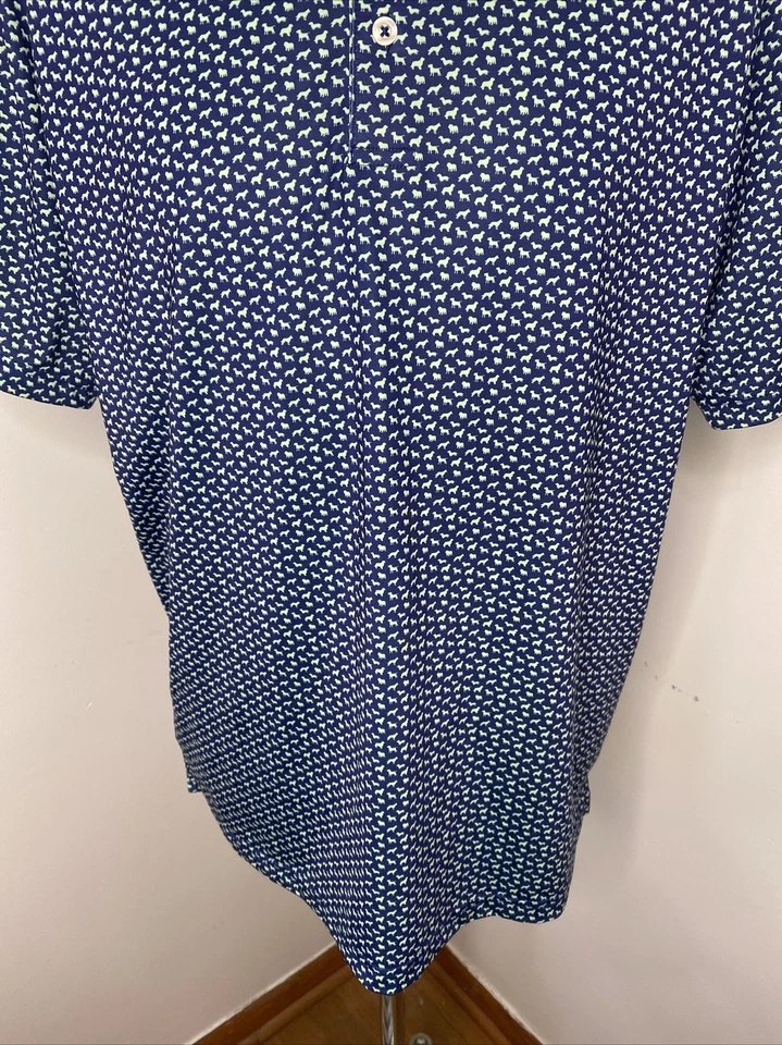 Camisa polo de golf Donald Ross mediana azul verde patrón de perro manga corta Foto 3 de 4