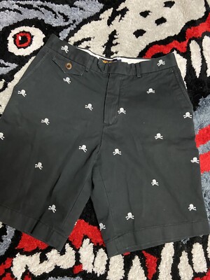 Ralph Lauren Rugby Skull Embroidery Black Men's Chino Shorts Size