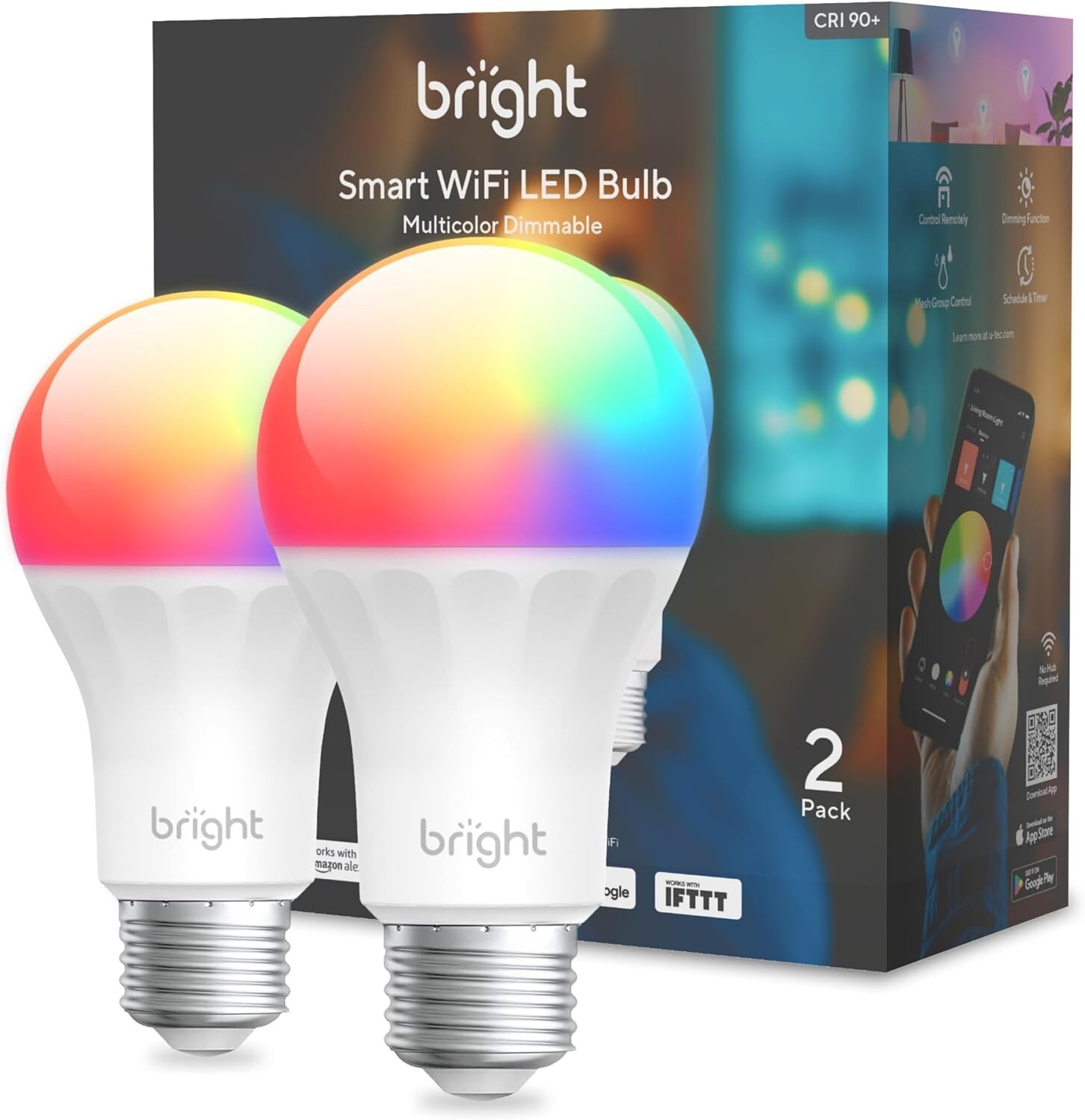 BrightSmart Light Bulbs 1100 Lumen WiFi Mesh & Bluetooth Color Changing SYNC